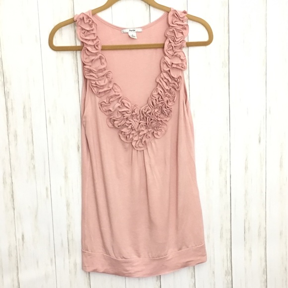 Papaya Sleeveless Peach Top w/ Ruffled V-neck Med - Picture 3 of 7